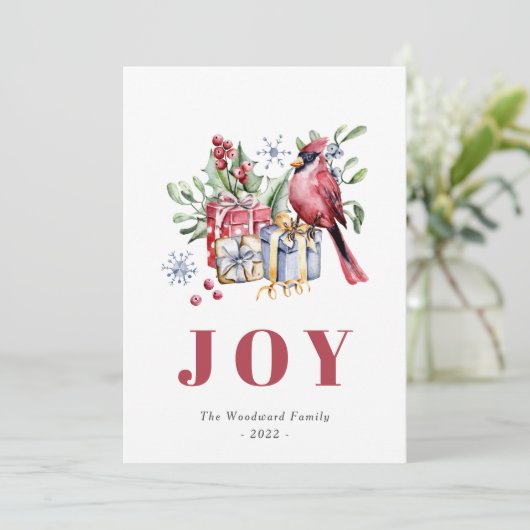 かわいい水色の(鳥)ショウジョウコウカンチョウバードクリスマス シーズンカード (スタンド正面)