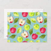 かわいい水色りんご果柄 ポストカード (正面/裏面)