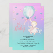 かわいい水色アクア&パープルベビーシャワー 招待状 (正面/裏面)