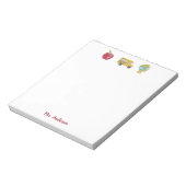 かわいい水色アップルスクールバス先生名 ノートパッド (回転)