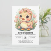 かわいい水色アヒル誕生日 招待状 (スタンド正面)