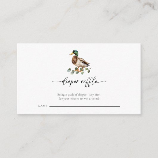 かわいい水色アヒル赤ちゃんシャワーおむつラッフル エンクロージャーカード (正面)
