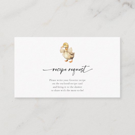 かわいい水色アヒル赤ちゃんシャワーレシピリクエスト エンクロージャーカード (正面)