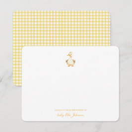 かわいい水色アヒル黄色いギンガムベビー感謝していユー サンキューカード