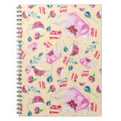 かわいい水色アフタヌーンティーパーティー花模様ティーポット ノートブック (正面)