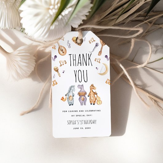 かわいい水色アフリカ動物誕生日ありがとう ギフトタグ