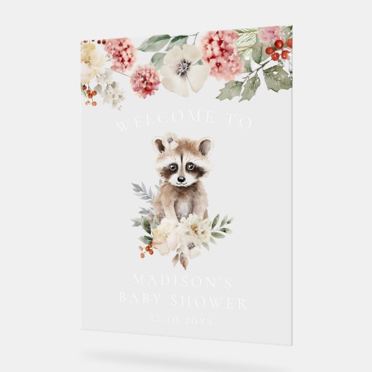 かわいい水色アライグマ赤ちゃんシャワーへようこそ アクリルサイン (傾斜)