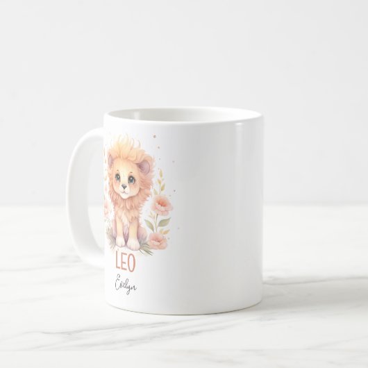 かわいい水色イラストレーションのレオ〔占星術の〕十二宮図名 コーヒーマグカップ (正面左)