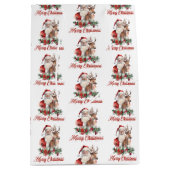 かわいい水色イラストレーションアットサンタトナカイ ミディアムペーパーバッグ (正面)