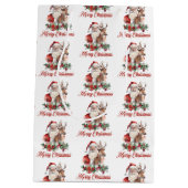 かわいい水色イラストレーションアットサンタトナカイ ミディアムペーパーバッグ (裏面)