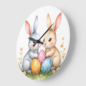 かわいい水色イースターバニーかわいいウサギ ラージ壁時計 (傾斜)