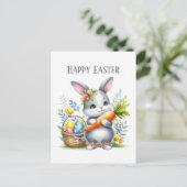 かわいい水色イースターバニーメッセージ ポストカード (スタンド正面)