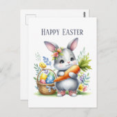 かわいい水色イースターバニーメッセージ ポストカード (正面/裏面)