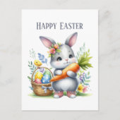 かわいい水色イースターバニーメッセージ ポストカード (正面)