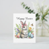 かわいい水色イースターバニー卵メッセージを追加 シーズンポストカード (スタンド正面)