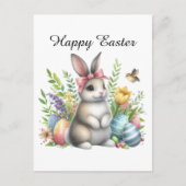 かわいい水色イースターバニー卵メッセージを追加 シーズンポストカード (正面)