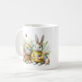 かわいい水色イースターバニー追加モノグラム コーヒーマグカップ (正面左)