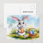 かわいい水色イースターバニー ポストカード (正面/裏面)
