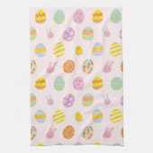 かわいい水色イースター絵を描卵パターンピンク キッチンタオル (縦)