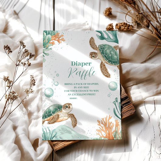 かわいい水色ウミガメおむつラッフル エンクロージャーカード