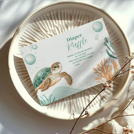 かわいい水色ウミガメおむつラッフル エンクロージャーカード