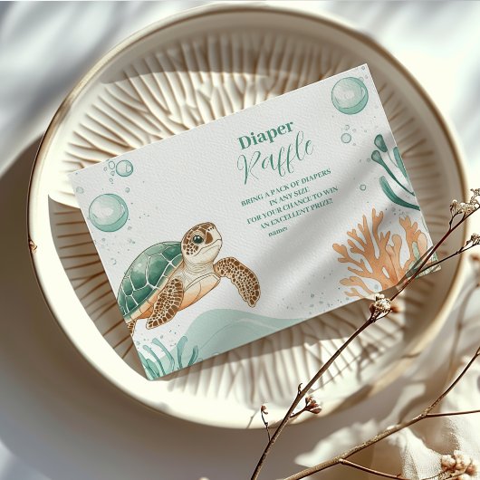 かわいい水色ウミガメおむつラッフル エンクロージャーカード