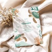 かわいい水色ウミガメ赤ちゃんシャワー 招待状