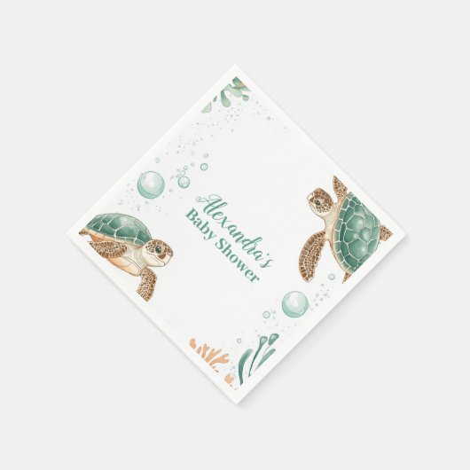 かわいい水色ウミガメ スタンダードカクテルナプキン (角)