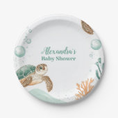 かわいい水色ウミガメ ペーパープレート (正面)