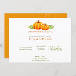 かわいい水色オレンジカボチャ赤ちゃんシャワー 招待状