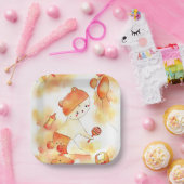 かわいい水色オレンジベア&トイベビーシャワーパップ ペーパープレート (パーティー)