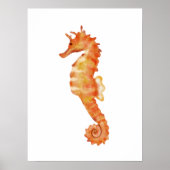 かわいい水色オレンジ色のシーホースイラストレーション ポスター (正面)