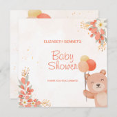 かわいい水色オレンジ色フローラクマ サンキューカード (正面/裏面)