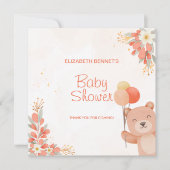 かわいい水色オレンジ色フローラクマ サンキューカード (正面)