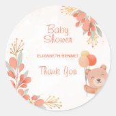 かわいい水色オレンジ色フローラクマ ラウンドシール (正面)