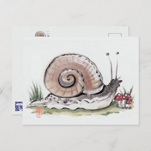 かわいい水色カタツムリ自然動物はがき ポストカード (正面/裏面)