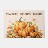 かわいい水色カボチャ感謝賛美心 ドアマット (正面)