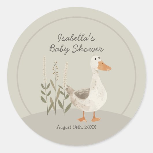 かわいい水色ガチョウ赤ちゃんシャワーラウンドステッカー ラウンドシール (正面)
