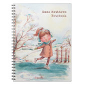 かわいい水色ガールアイススケートで滑るパーソナライズされた名 ノートブック (正面)