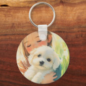 かわいい水色ガールマルチーズパピーキーチェーン キーホルダー (正面)