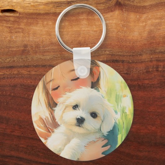 かわいい水色ガールマルチーズパピーキーチェーン キーホルダー (正面)