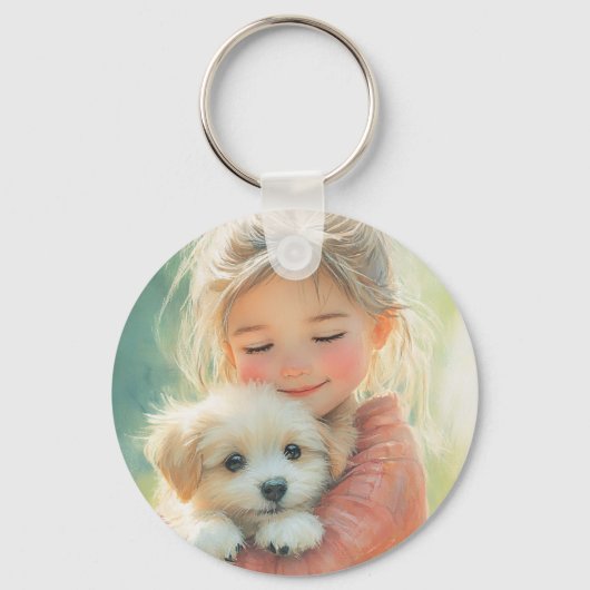 かわいい水色ガールマルチーズパピーキーチェーン キーホルダー (裏面)