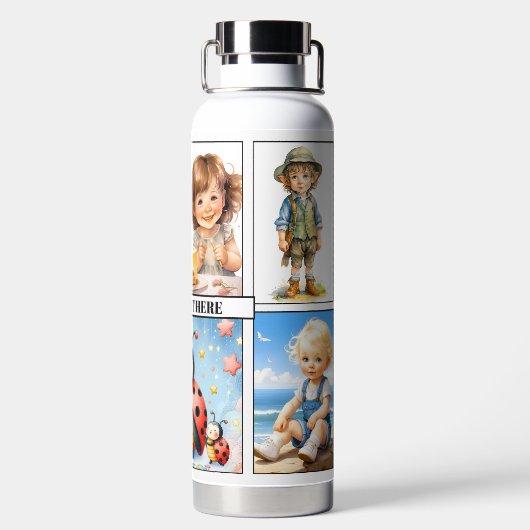 かわいい水色キッズ先生またはママ ウォーターボトル (背面)