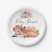 かわいい水色キツネ赤ちゃんシャワー紙プレート ペーパープレート (正面)