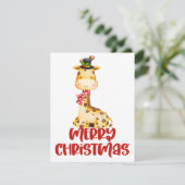 かわいい水色キリンのクリスマスカード シーズンカード (スタンド正面)