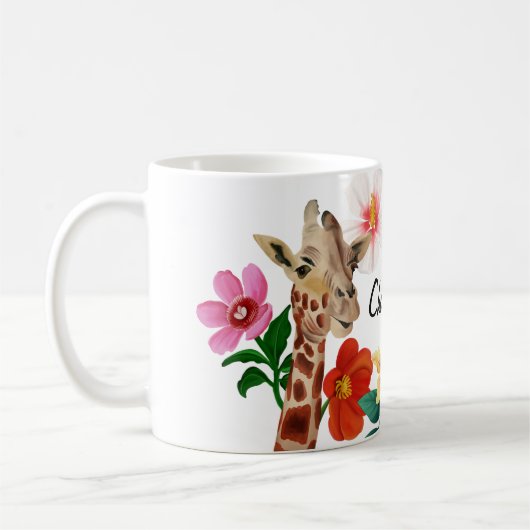 かわいい水色キリンフローラ名 コーヒーマグカップ (左)