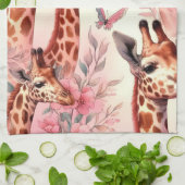 かわいい水色キリン キッチンタオル (折り畳み)