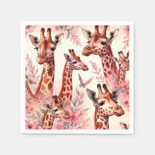 かわいい水色キリン スタンダードカクテルナプキン (正面)