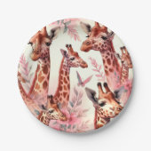 かわいい水色キリン ペーパープレート (正面)