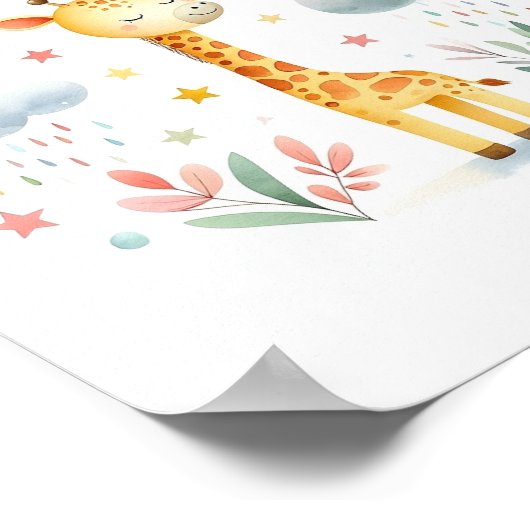 かわいい水色キリン ポスター (角)